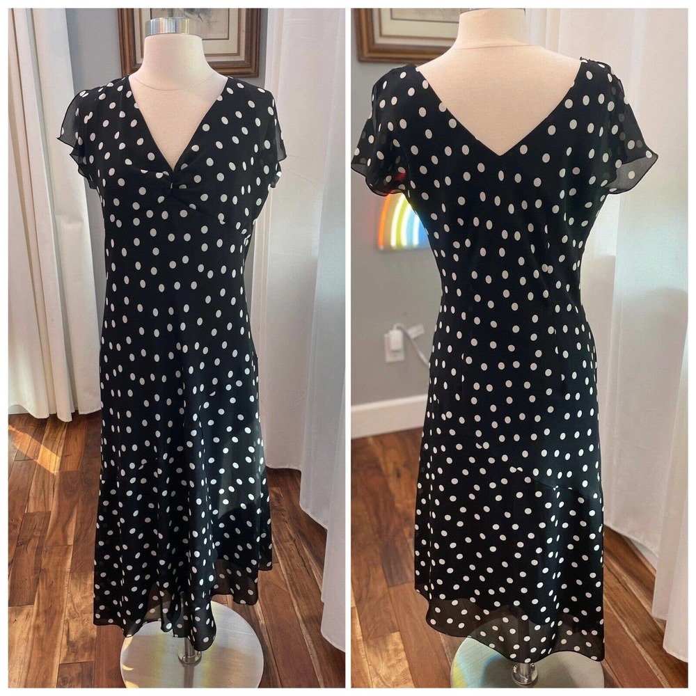 Vintage y2k Polka Dot Dress women's size 12 summer dress EUC Navy Blue